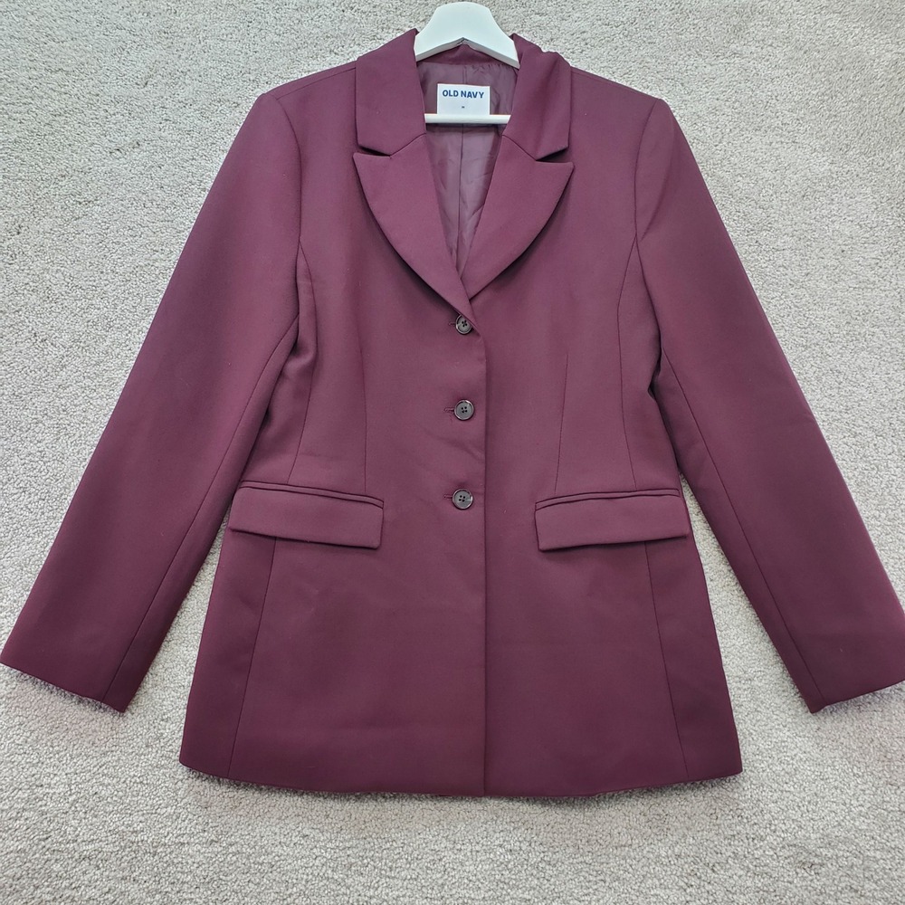 Old Navy Blazer‎ Jacket Women Medium Burgundy Stretch Notch Lapel 3 Button Lined